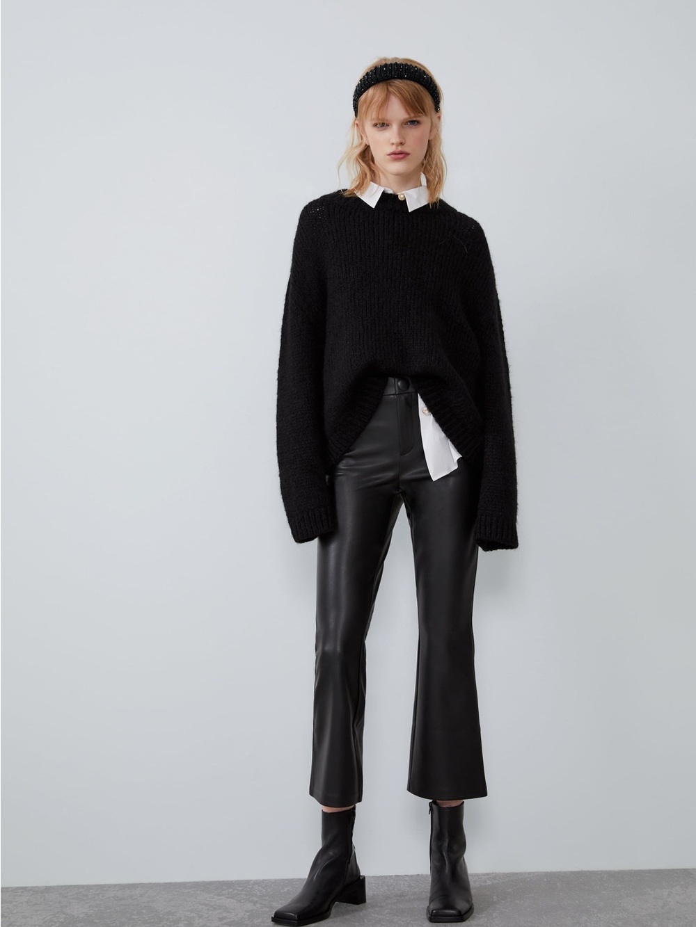 Zara faux leather cropped flare pants size small